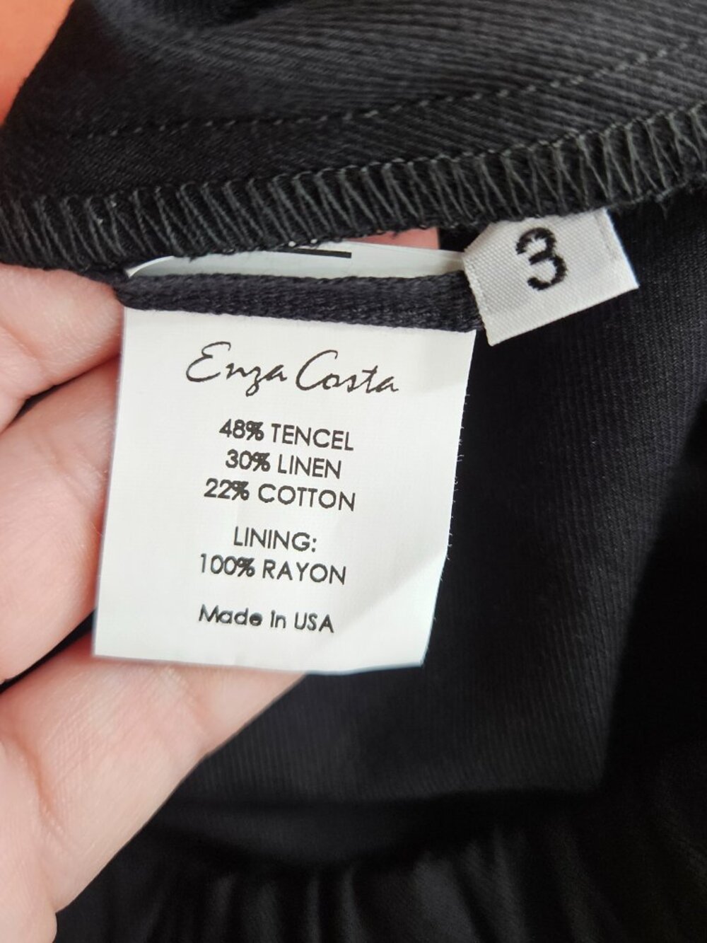 Enza Costa Twill Everywhere Pant Black Women's Size 3 U.S. L Wide Leg Minimalist - Picture 7 of 12
